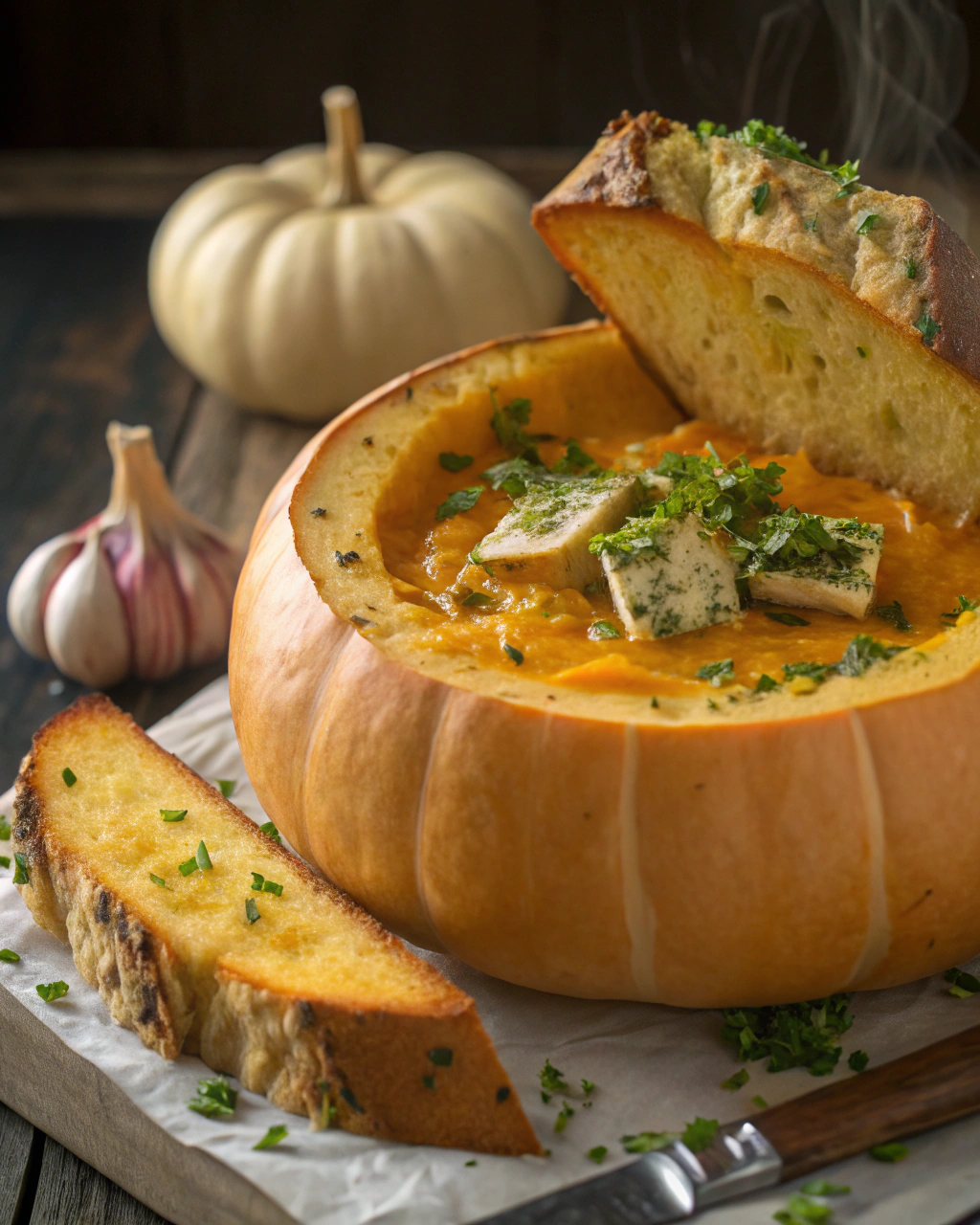 Pumpkin Soup with Garlic Bread – Cozy Recipes for Dinner