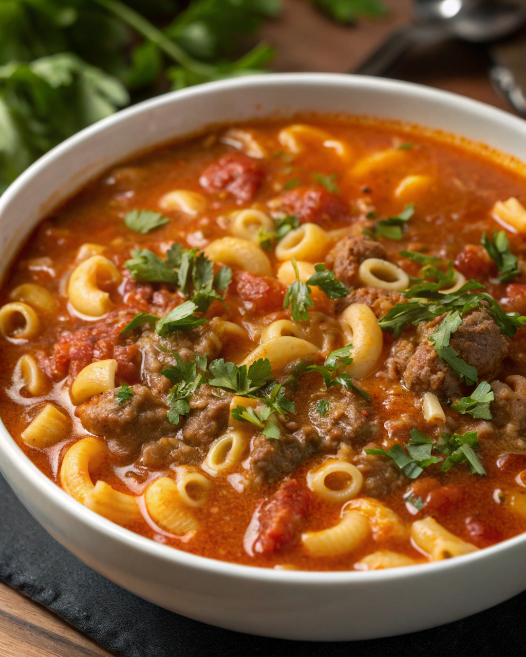 BEEF AND TOMATO MACARONI SOUP