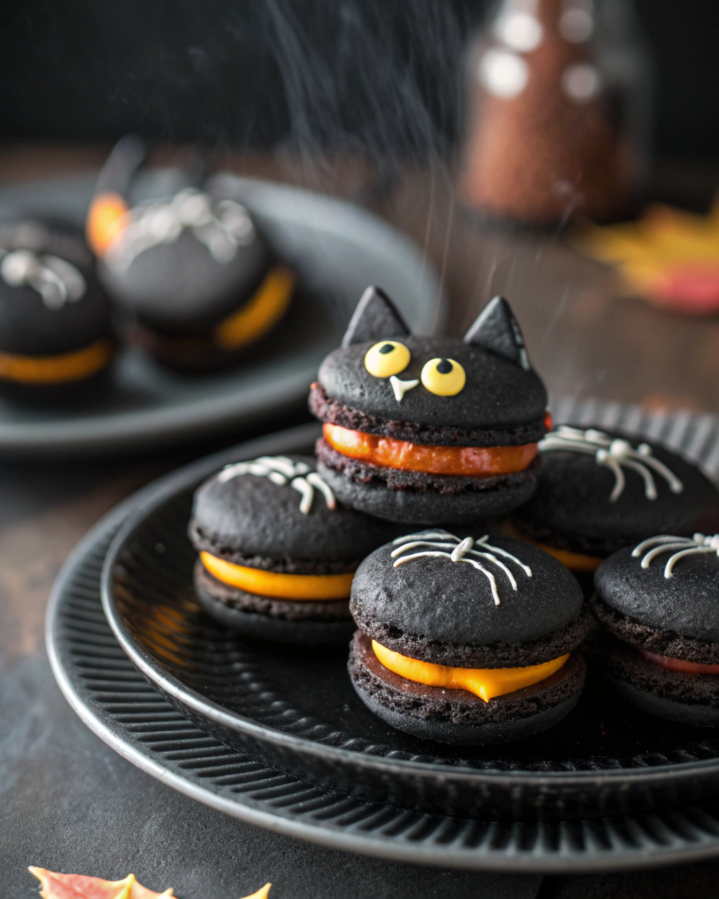 Black Cat Macarons – cute Halloween macaron dessert