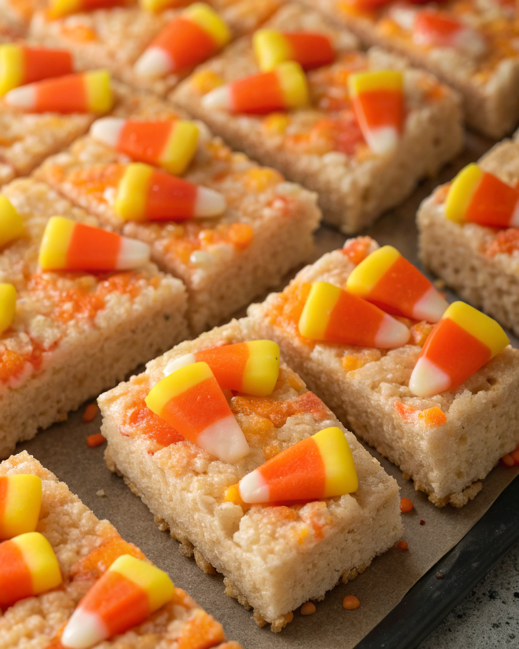 Candy Corn Rice Krispies Treats – colorful Halloween rice krispies