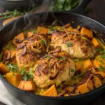 coconut-turmeric-chicken-with-sweet-potatoes-and-crispy-shallot-oilj