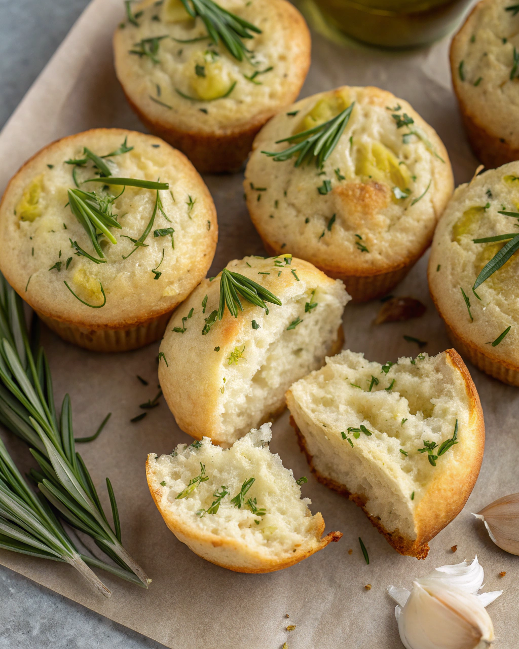 Garlic Rosemary Focaccia Muffins
