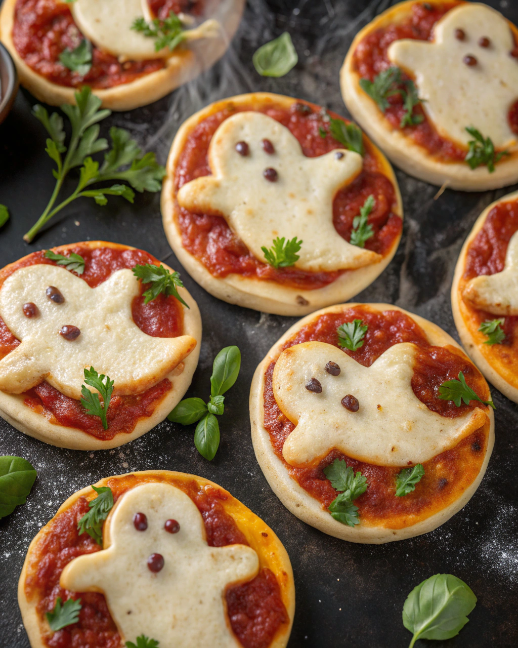 Ghost-Shaped Mini Pizzas – fun Halloween dinner for kids