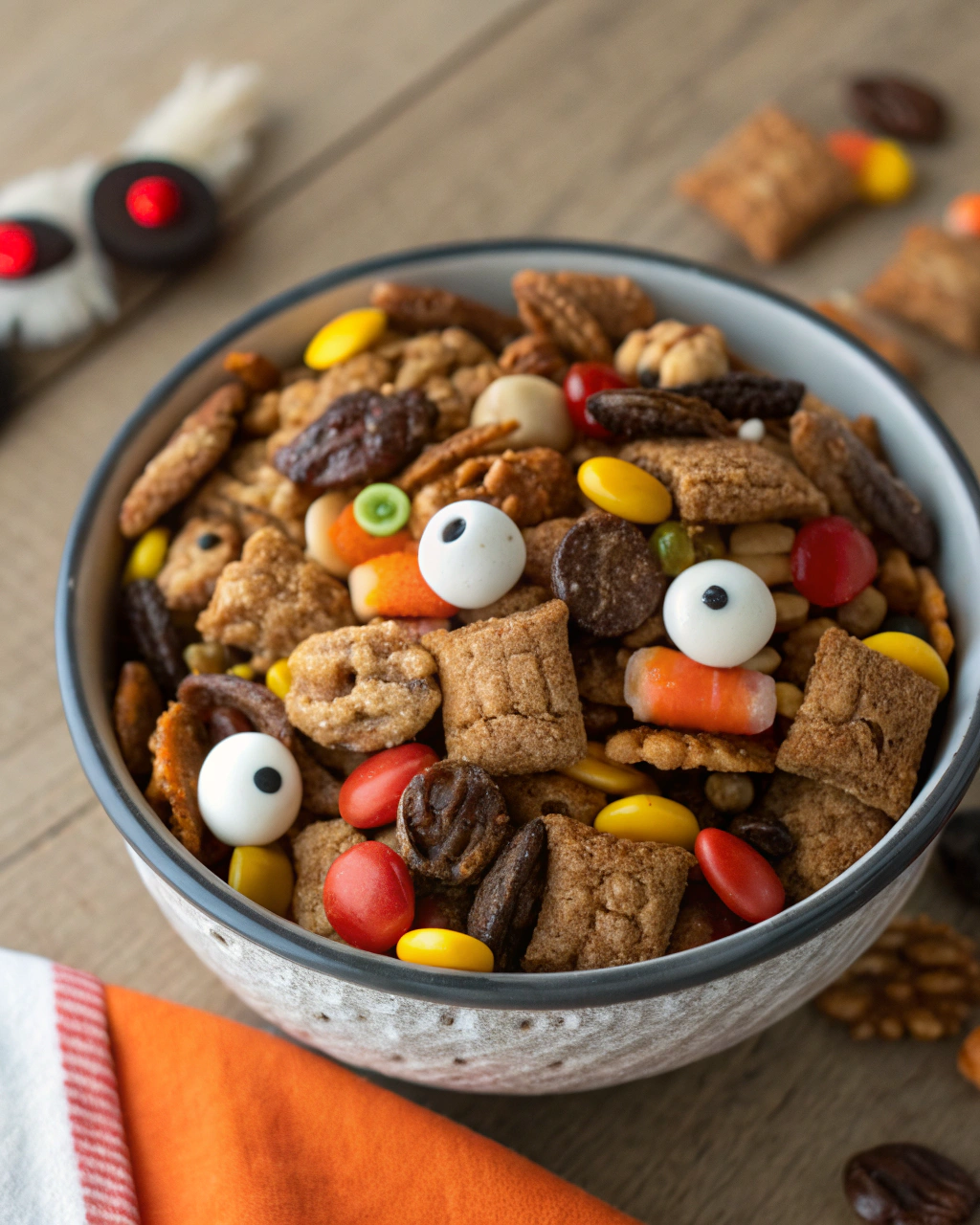 Monster Trail Mix with Candy Eyes – fun Halloween snack mix for kids