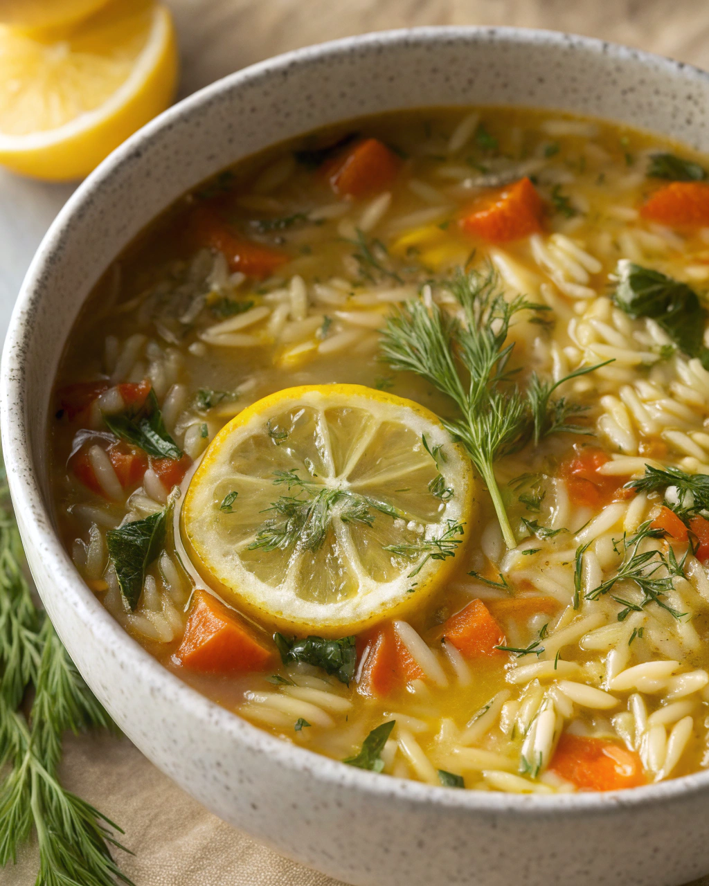 Orzo and Vegetable Soup with Lemon and Dill