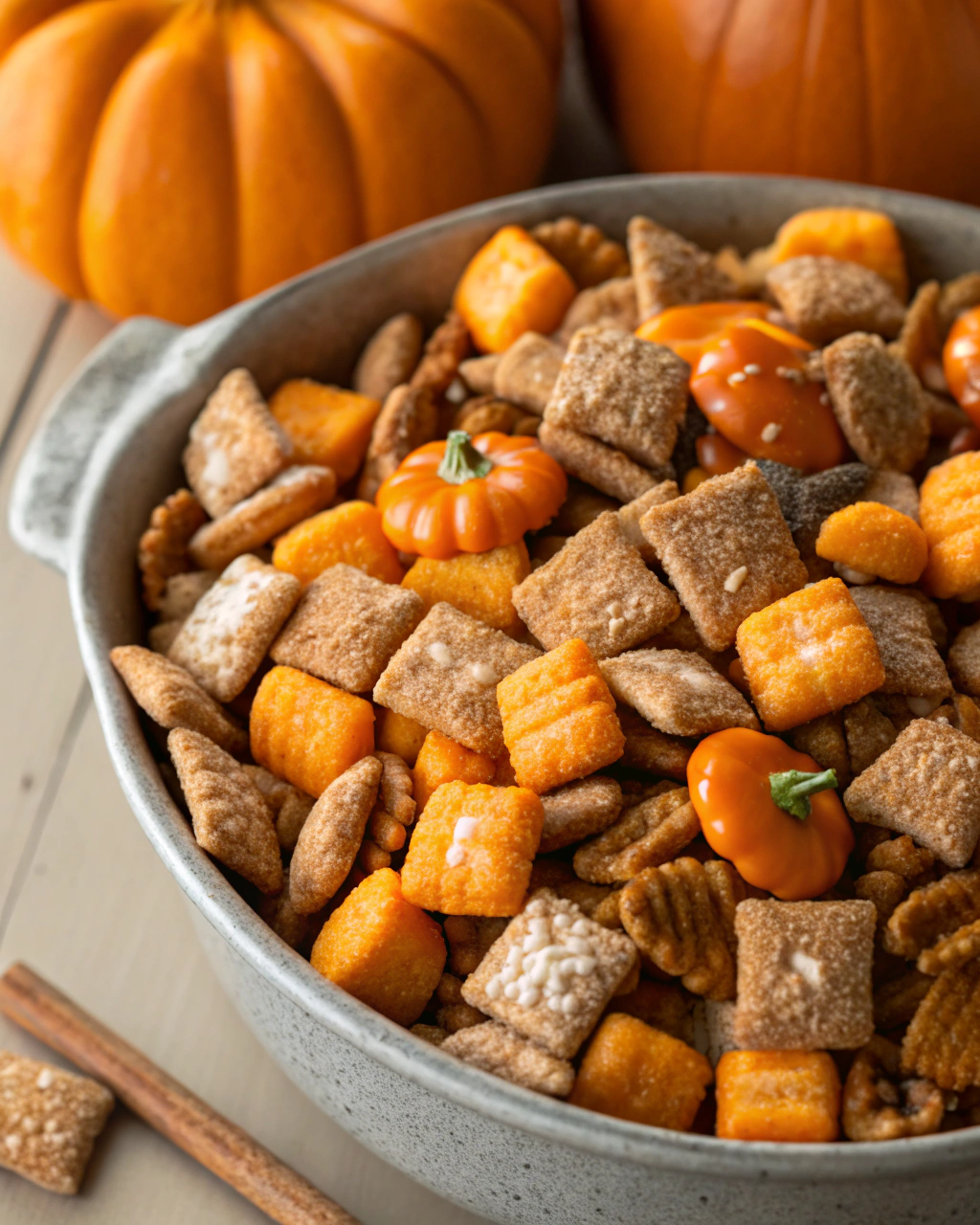 Pumpkin Spice Puppy Chow (Chex Mix) – festive Halloween snack mix