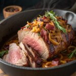 saffron-honey-roasted-lamb-with-crispy-bacon-and-caramelized-onionsj