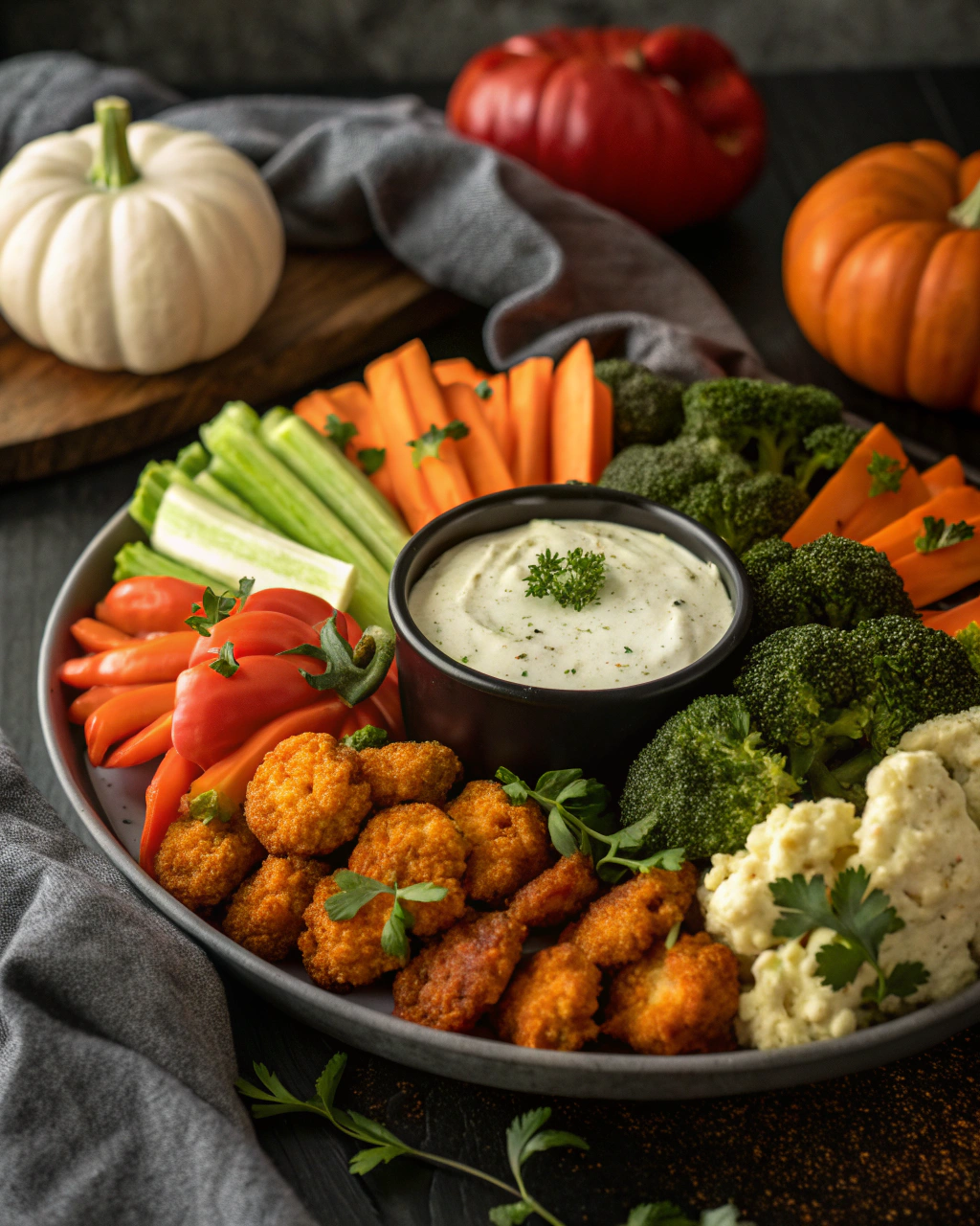 Skeleton Veggie Platter with Ranch Dip – spooky Halloween veggie tray