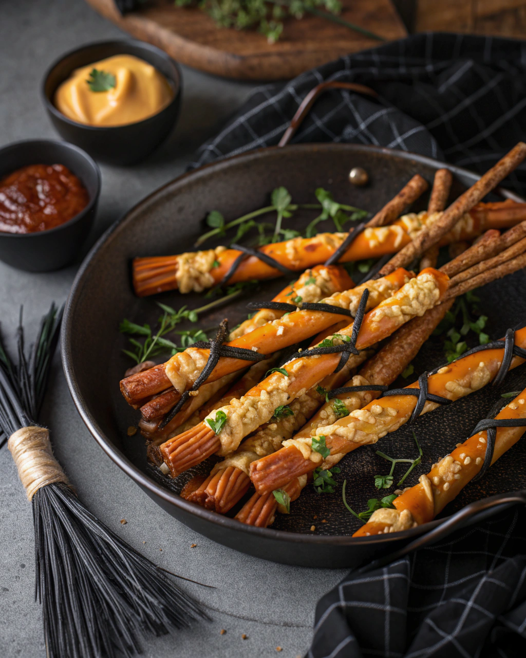 Witch Broomstick Pretzels – easy Halloween pretzel snack