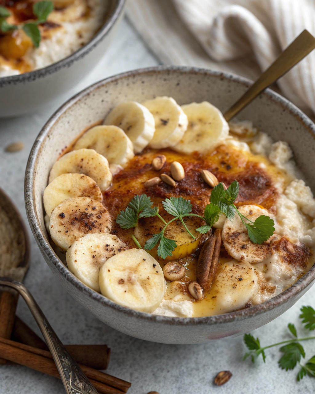 Baked Banana Cinnamon Cottage Cheese Breakfast Bowls