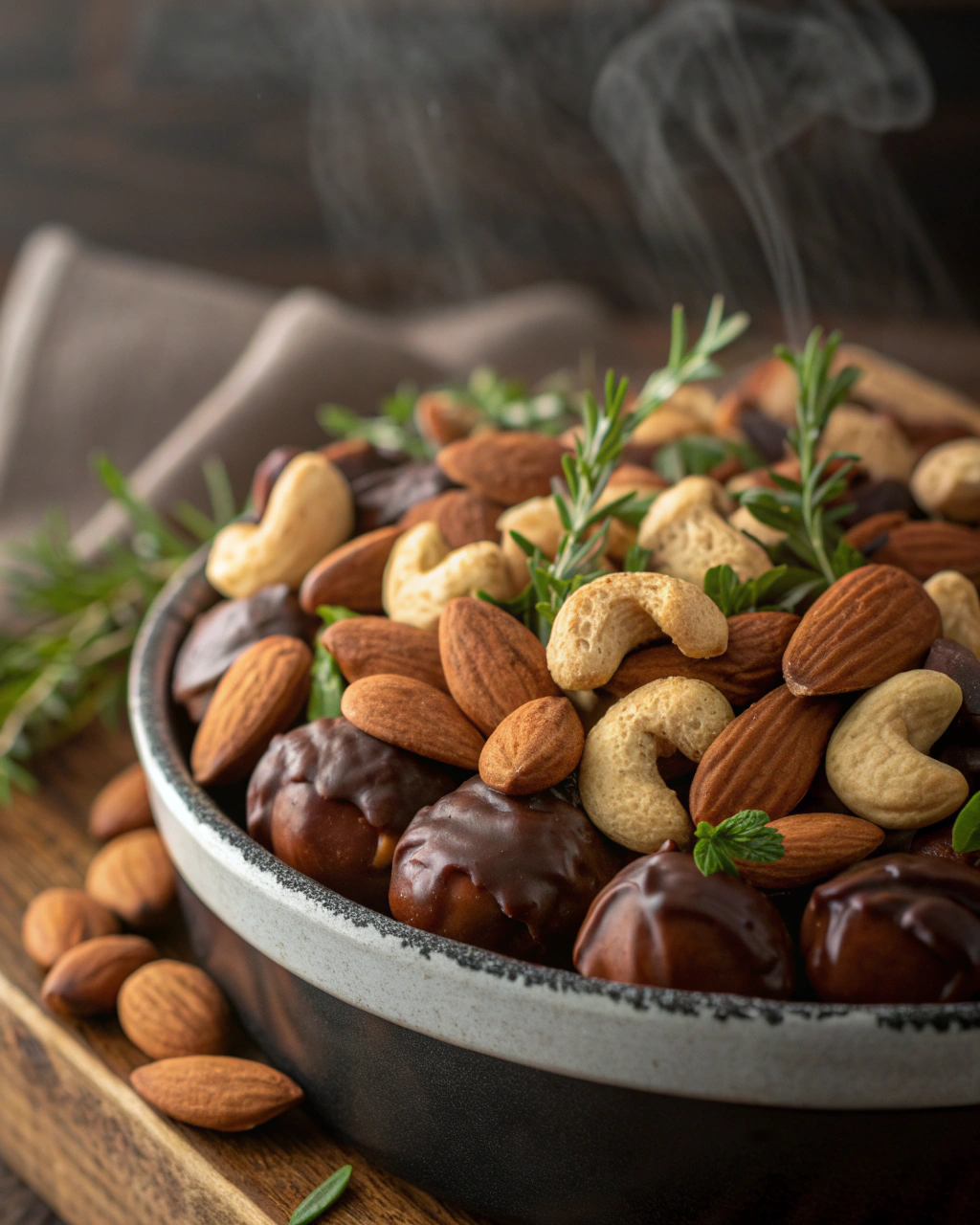 Chocolate-covered almonds and cashews