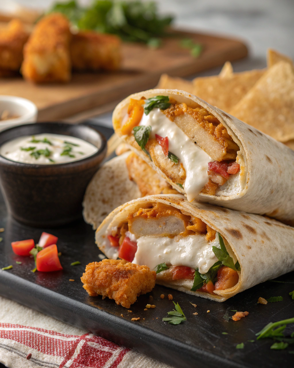 Crispy Chicken Wraps with Ranch Sauce