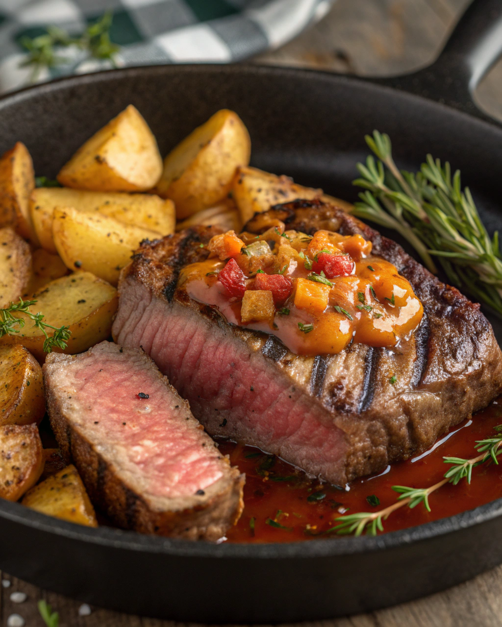 Peppercorn Steak with Crispy Potatoes