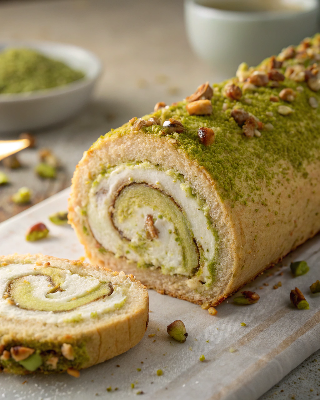 Pistachio Almond Swiss Roll  Swirls of Nutty Cream Delight