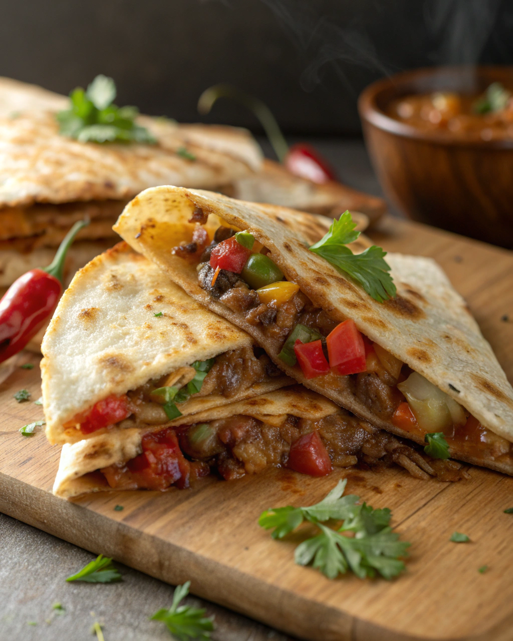 Cheesy Beef Quesadillas with Onion and Peppers