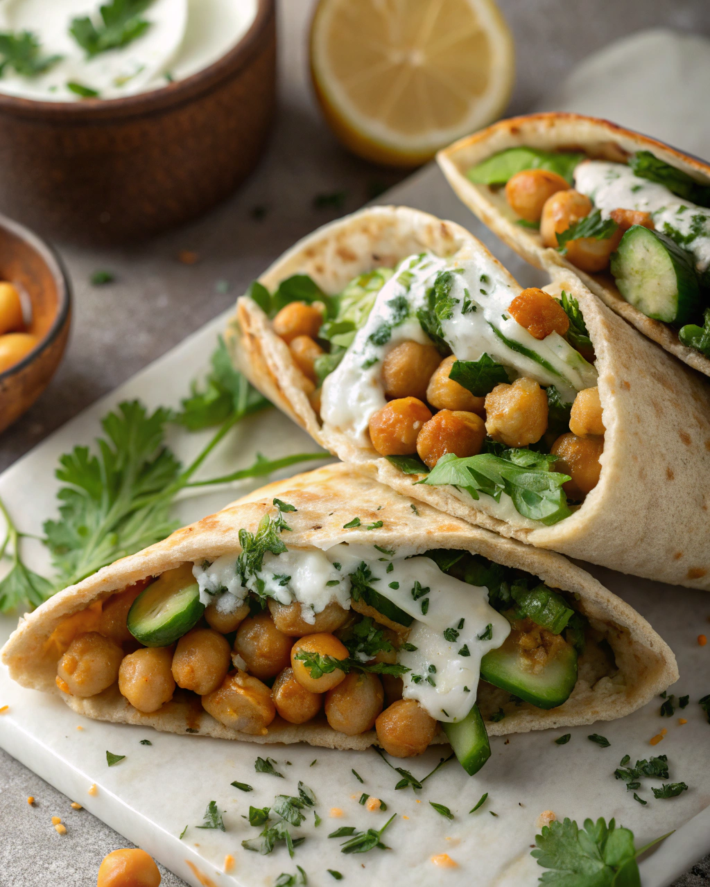 Chickpea and Cucumber Yogurt Pitas