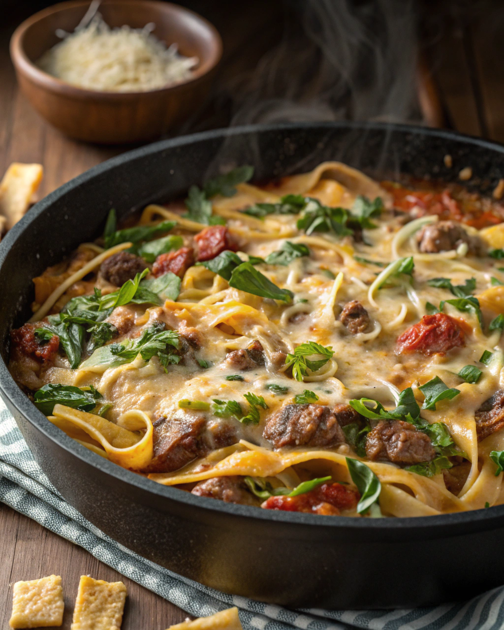 Creamy Beef and Spinach Pasta Skillet