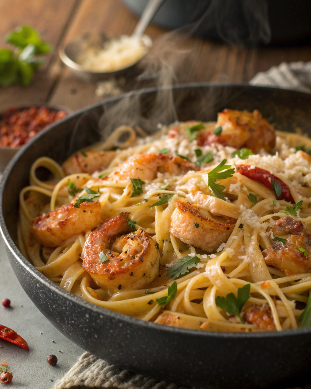 Creamy Cajun Shrimp Pasta with Parmesan