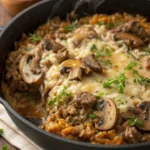 Creamy Mushroom Beef and Rice Bakejl