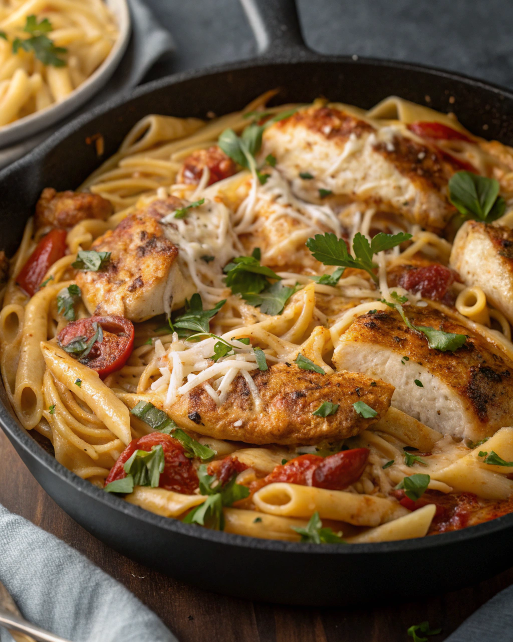 Garlic Parmesan Chicken Pasta Skillet