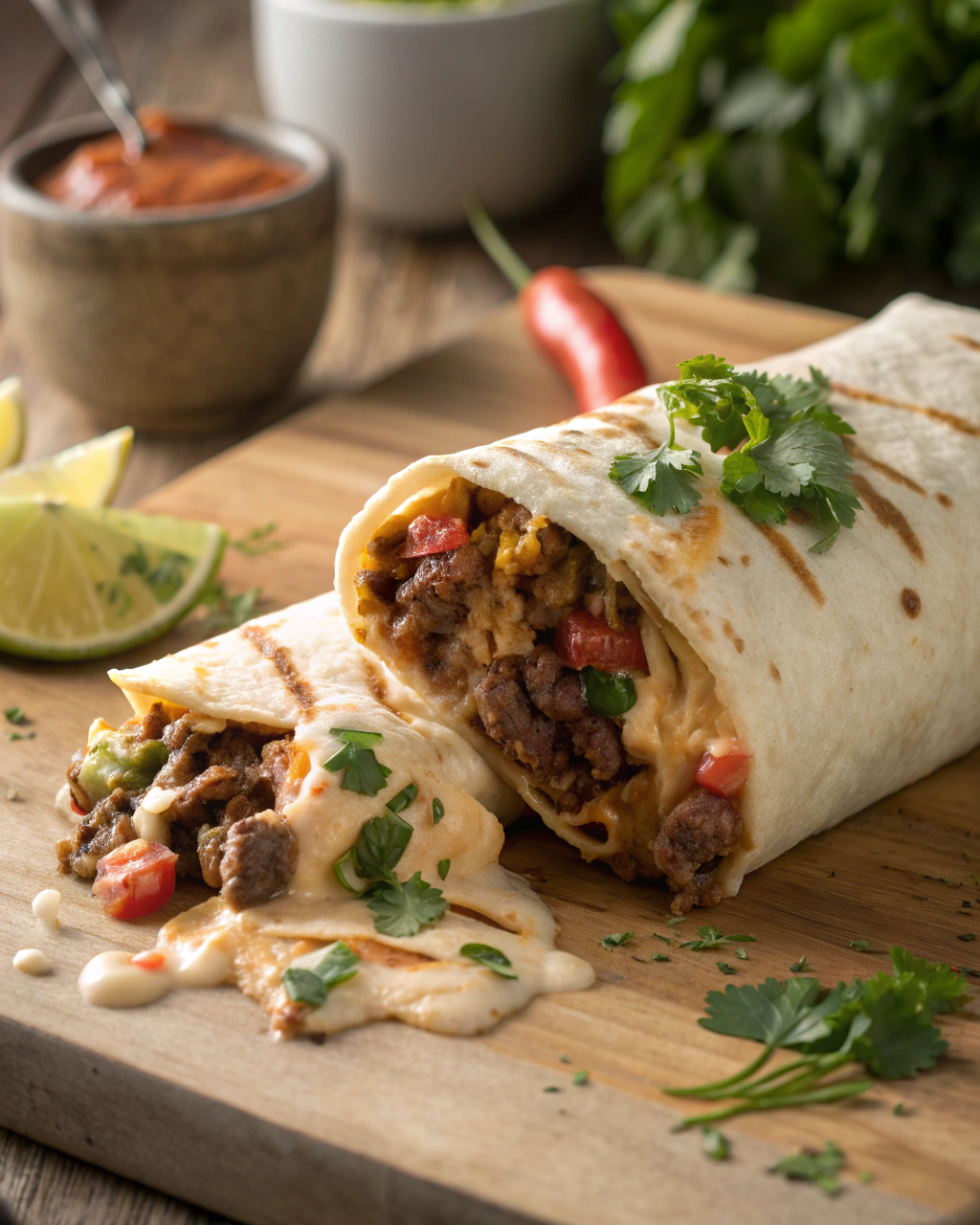 Homemade Beef Burrito with Creamy Sauce
