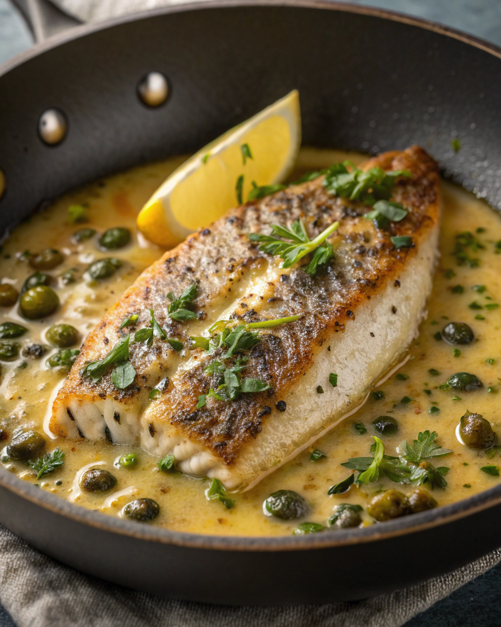 Pan-Seared Sea Bass with Lemon Caper Sauce