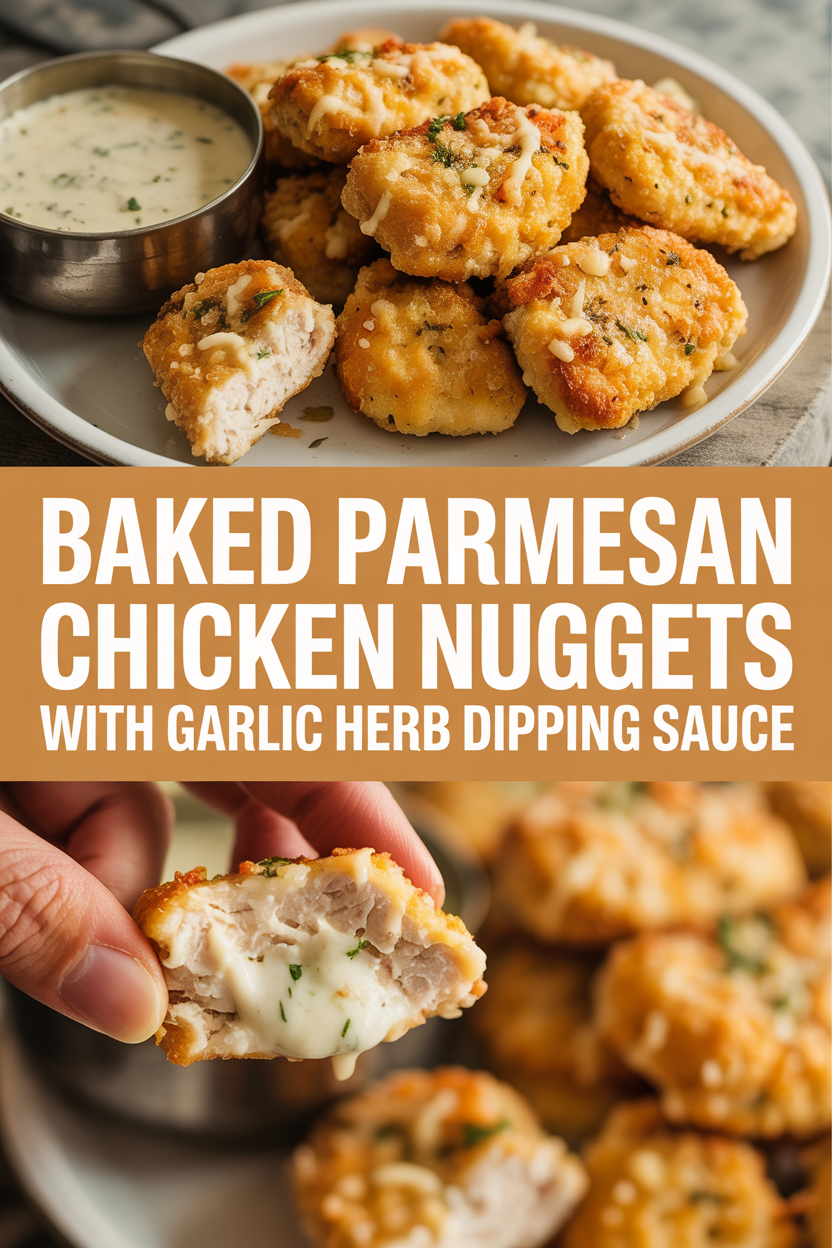 Baked Parmesan Chicken Nuggets with Garlic Herb Dipping Sauce