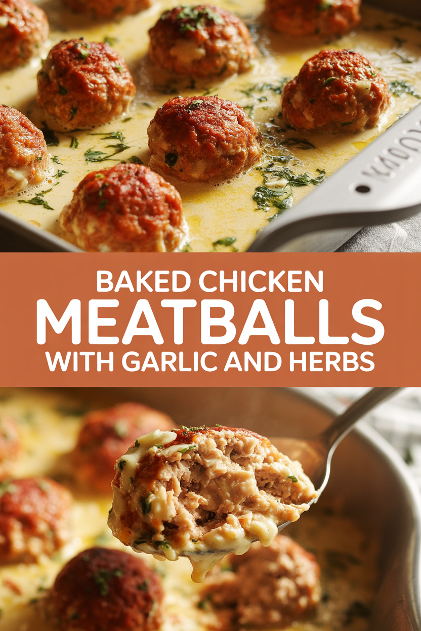 Baked chicken meatballs with garlic and herbs
