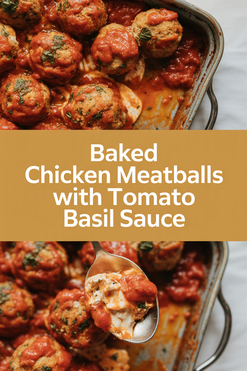 Baked chicken meatballs with tomato basil sauce