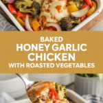 Baked honey garlic chicken with roasted vegetables Baked honey garlic chicken with roasted vegetables