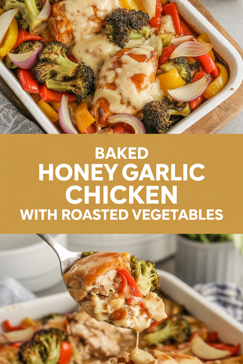 Baked honey garlic chicken with roasted vegetables