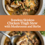 Boneless skinless chicken thigh stew with mushrooms and herbs