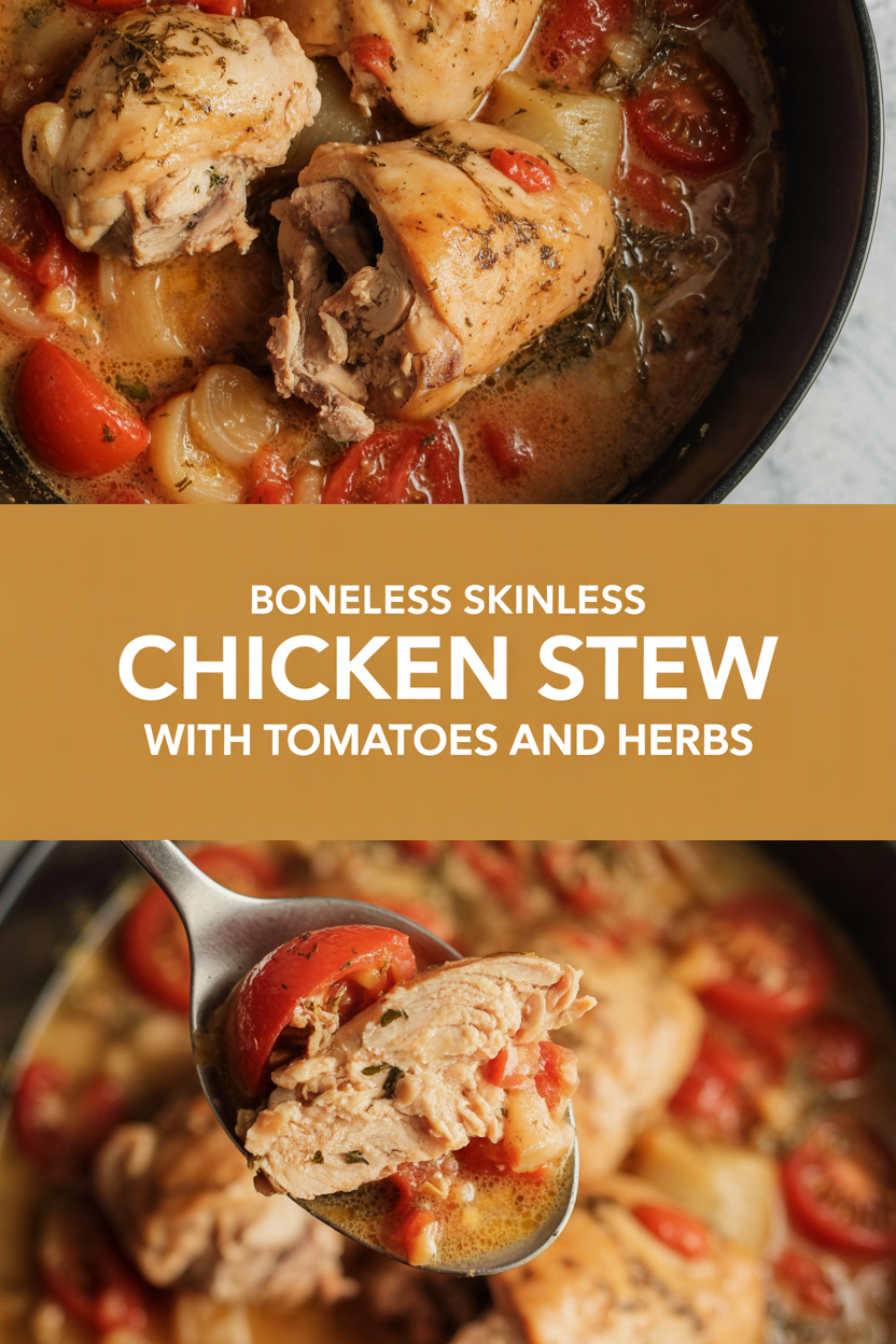Boneless skinless chicken thigh stew with tomatoes and herbs