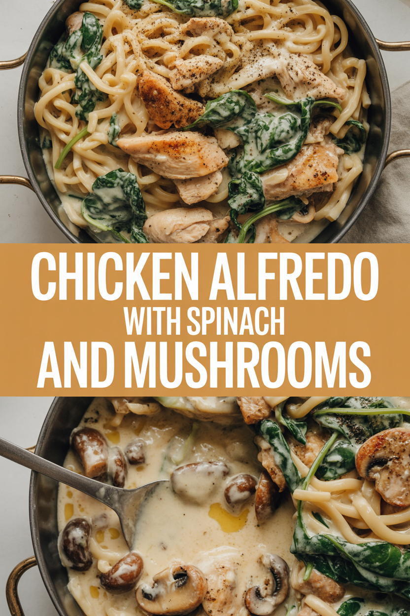 Chicken Alfredo with Spinach and Mushrooms