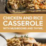 Chicken and rice casserole with mushrooms and thyme