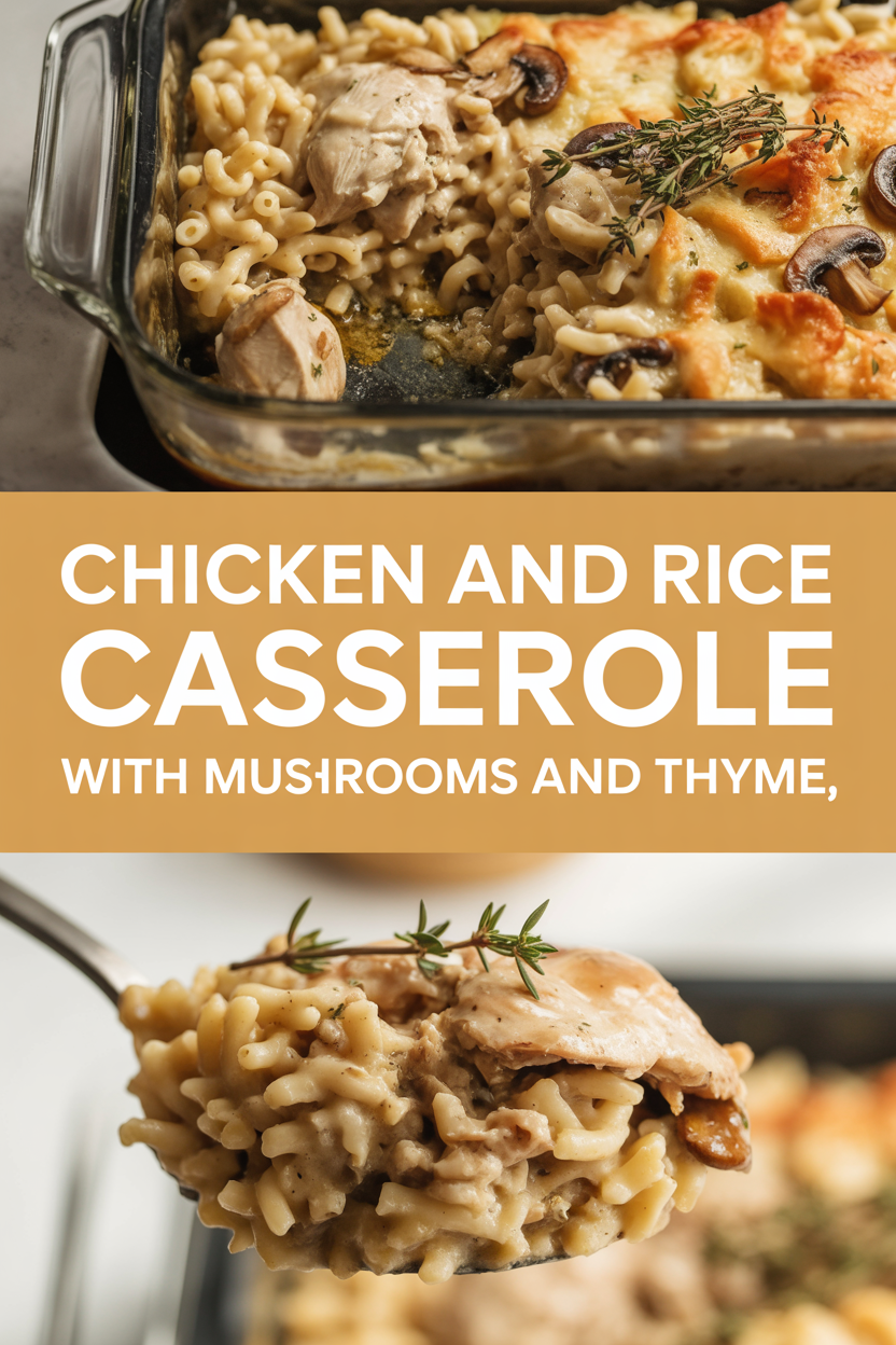 Chicken and rice casserole with mushrooms and thyme