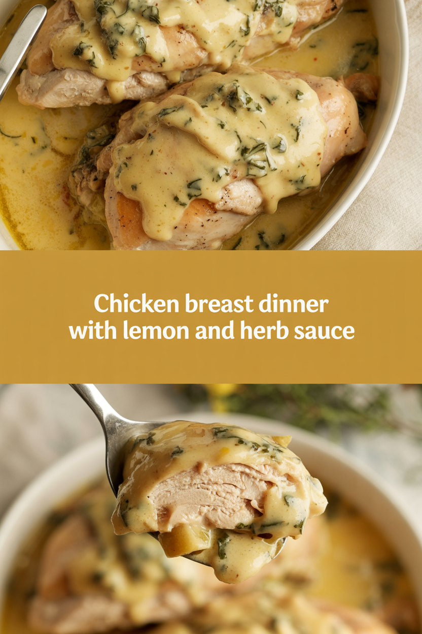 Chicken breast dinner with lemon and herb sauce