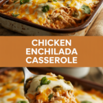 Chicken enchilada casserole with green chili and cheese