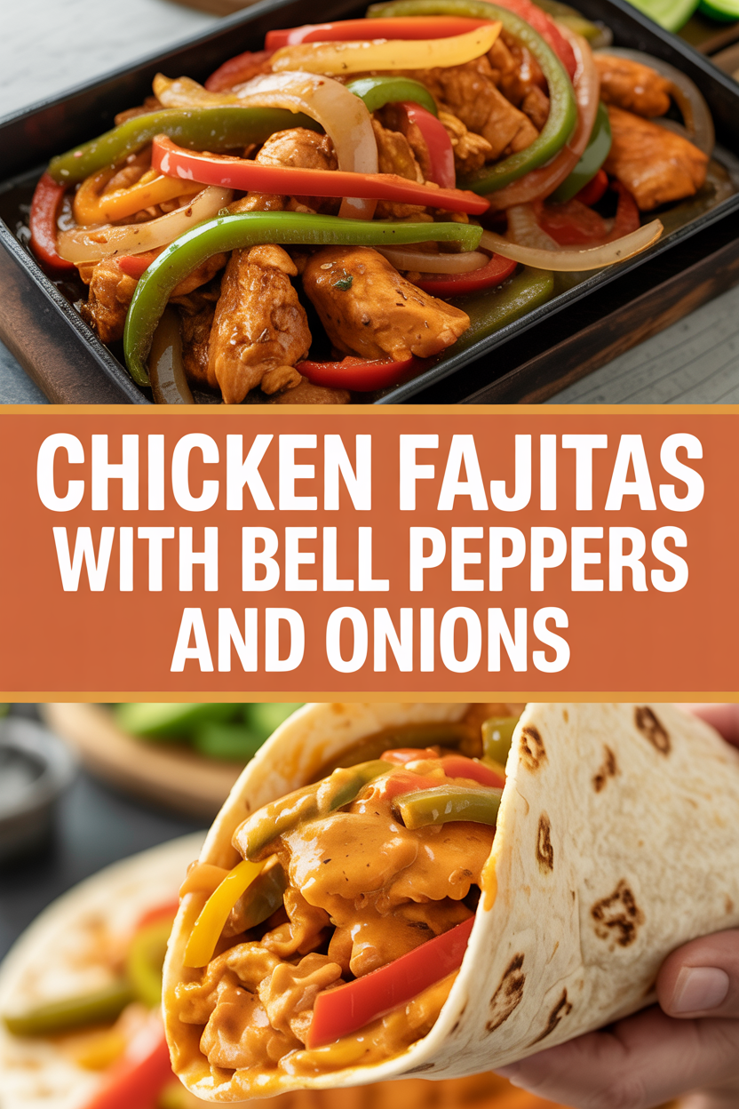 Chicken fajitas with bell peppers and onions
