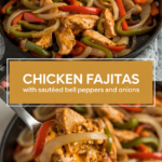 Chicken fajitas with sautéed bell peppers and onions