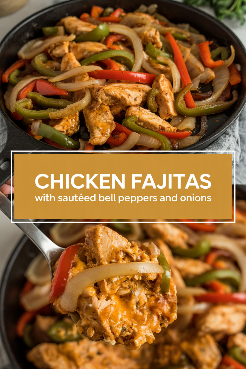 Chicken fajitas with sautéed bell peppers and onions