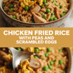 Chicken fried rice with peas and scrambled eggs