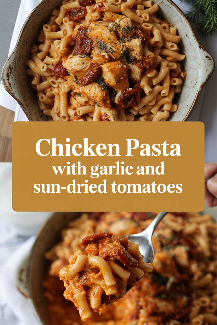 Chicken pasta with garlic and sun-dried tomatoes