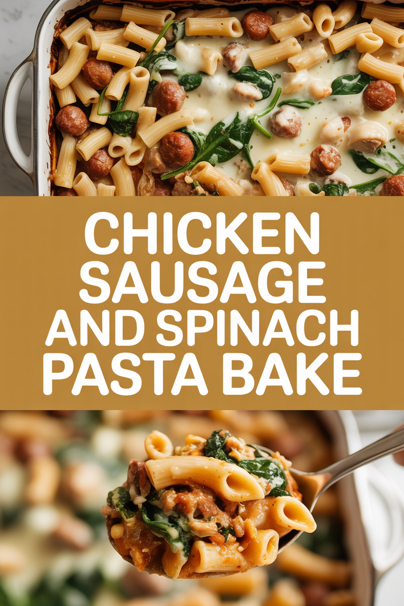 Chicken sausage and spinach pasta bake