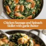 Chicken sausage and spinach skillet with garlic butter