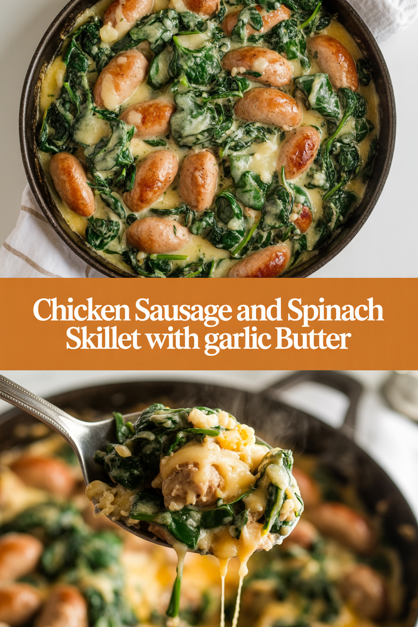 Chicken sausage and spinach skillet with garlic butter