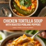 Chicken tortilla soup with roasted poblano peppers