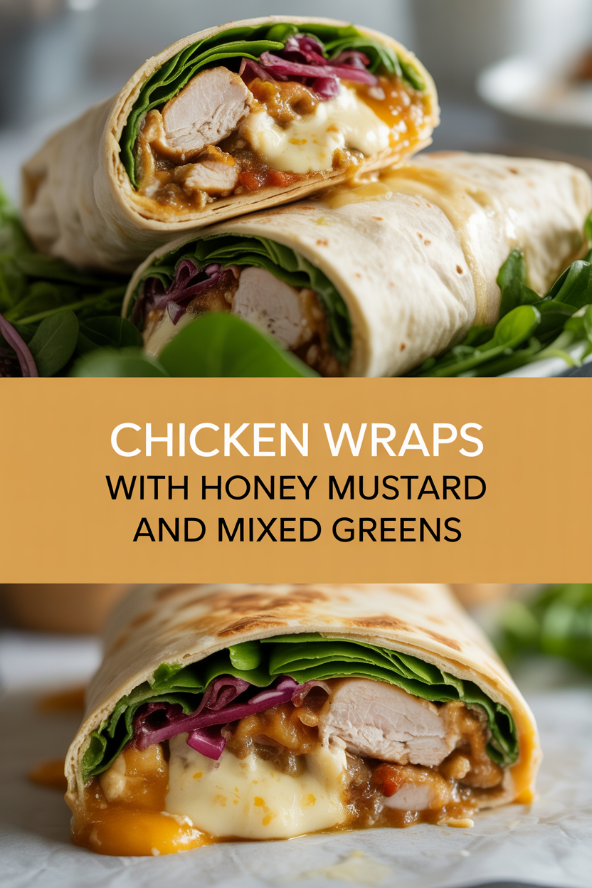 Chicken wraps with honey mustard and mixed greens