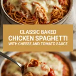 Classic baked chicken spaghetti with cheese and tomato sauce Classic baked chicken spaghetti with cheese and tomato sauce