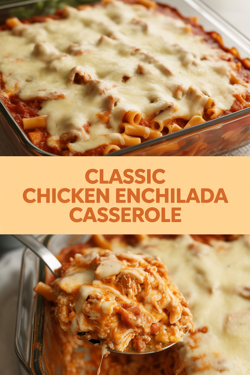 Classic chicken enchilada casserole with red sauce